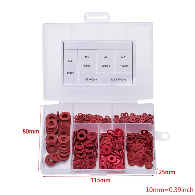 New M2 M2.5 M3 M4 M5 M6 Steel Flat Pad Insulation Insulating Washers Spacer Red