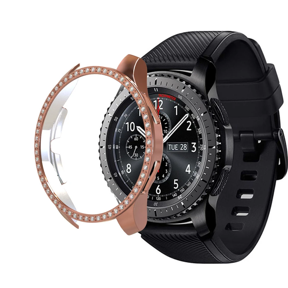 Роскошная рамка для корпуса чехол для samsung Galaxy Watch 46 мм 42 мм для Шестерни S3 защитный чехол с защитой от царапин со стразами с гальванопокрытием рамка