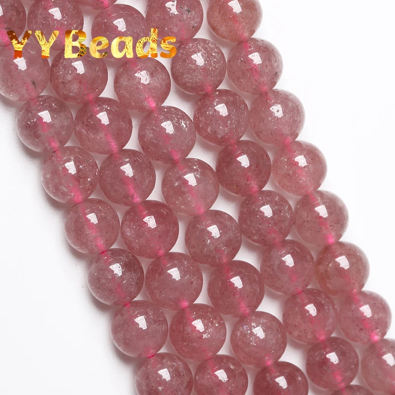 

Круглые бусины из качество 5A натурального клубничного хрусталя, кварца, для самостоятельного изготовления ювелирных изделий браслетов, 15 дюймов, 4, 6, 8, 10, 12 мм