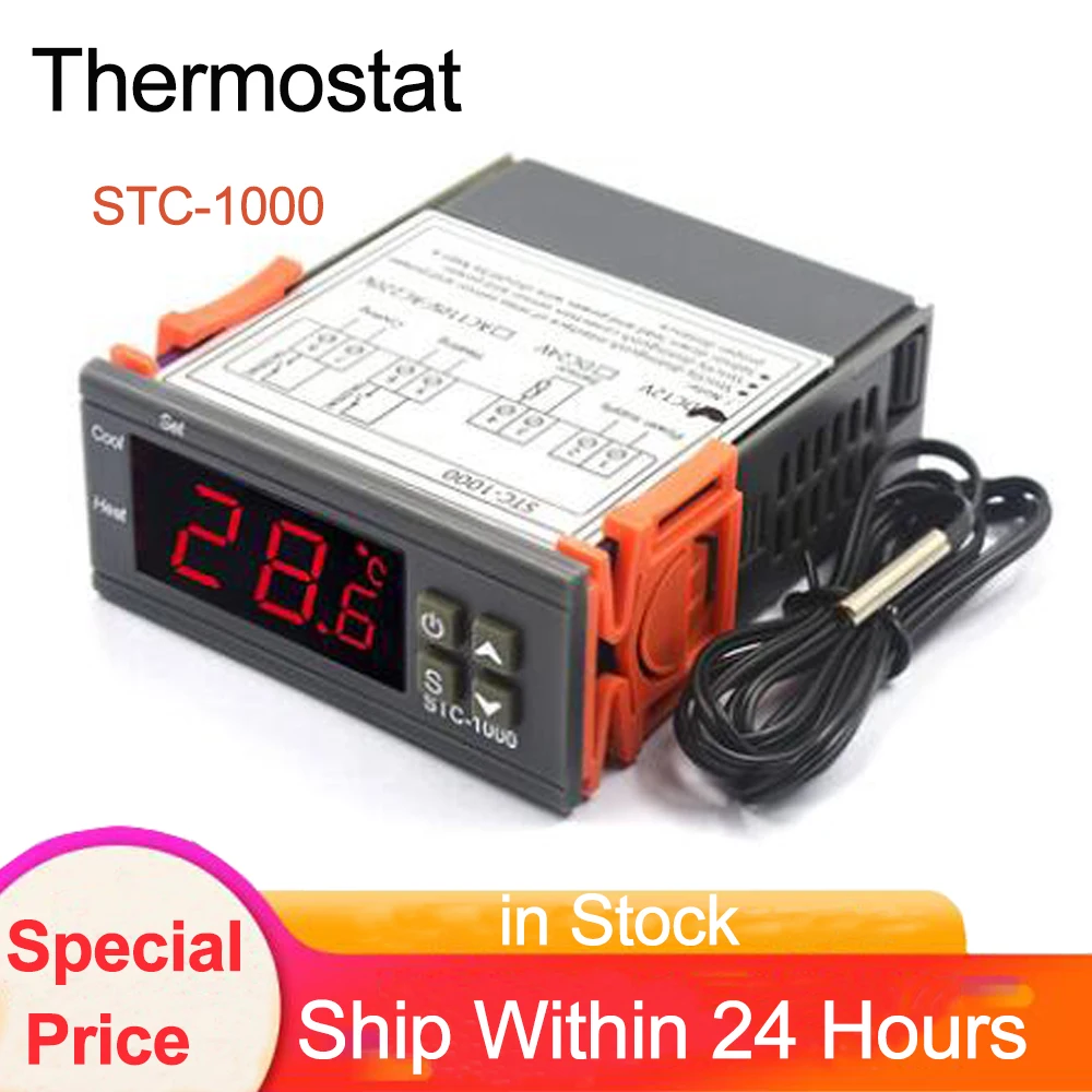 Temperature Controllers,12-24V Universal STC-1000 Digital Temperature Controller Thermostat w/Sensor AC for Indoor Brewing Incubator Heating Cooling Regulator Temperature Controllers,12-24V Universal STC-1000 Digital Temperature Controller Thermostat w/Sensor AC for Indoor Brewing Incubator Heating Cooling Regulator