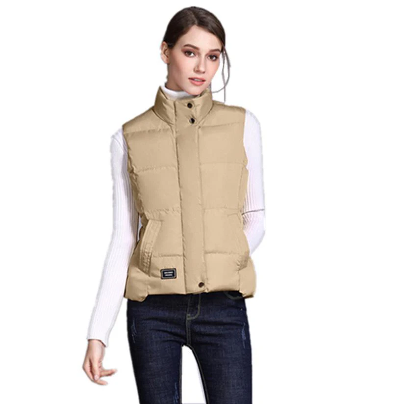 Winter Heated Women's Warm Vests Outdoor Short Down Vest for Women - Color: B