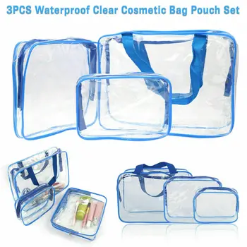 

3PCS PVC Waterproof Clear Cosmetic Makeup Toiletry Bag Case Travel Holder Pouch See Through Cosmetic Bags 3 color Portable Bags