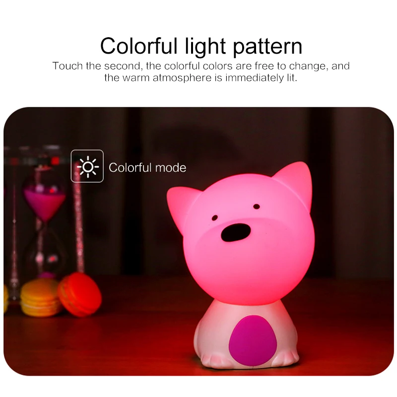 Cute Night Light Chargeable Dog Shaped Pat Light Lamp Soft Silicone Nightlight Tap Control Model For Kids Toy