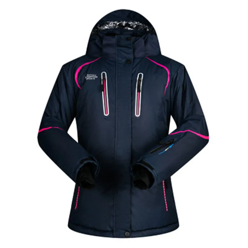 Winter Ski suit Women Snow Clothing Set Thicken Warm Windproof Snow Suit Female Breathable Outdoor Waterproof Ski Wear - Цвет: Deep blue
