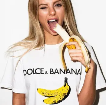 

Funny DOLCE&BANANA Street Female Tshirt Summer Short Sleeve Graphic Cotton Tees Harajuku Print Tumblr Casual t shirt Women Brand