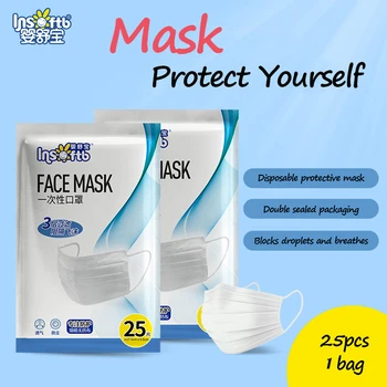 

25pcs/bag Fast Delivery Hot Sale 3-layer Mask Face Mouth Mask Non Woven Anti-Dust Disposable Meltblown Cloth Masks Earloops Mask