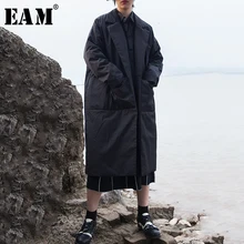 [EAM] пальто с хлопковой подкладкой с карманами большого размера, свободные женские парки с длинным рукавом, модная новинка осень-зима 19A-a341