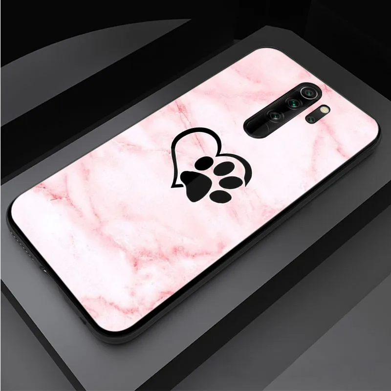 xiaomi leather case glass Chó Dấu Chân Paw Kính Cường Lực Điện Thoại Ốp Lưng Cho Redmi Note 5 6 7 8 9 Pro Note8T Note9S Redmi8 9 bao Da Vỏ xiaomi leather case hard Cases For Xiaomi