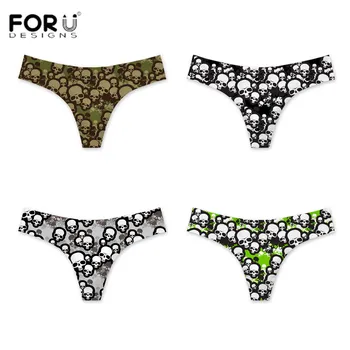

FORUDESIGNS 4pcs Skull Print Ultra Thin Women Invisible Underwear Spandex Brief Gas Seamless Crotch knicker Thong Sexy Panties