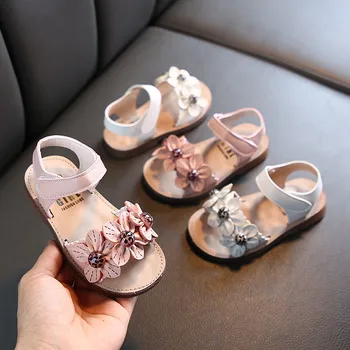 

2020 Summer Princess Girls Sandal Beading Flower Ankle Strap Sandals S0220