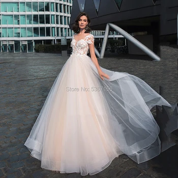 

Wedding Dresses 2020 Short Sleeves Flower Lace Backless A-Line Elegant Bridal Dresses Wedding Gown Vestido De Noiva