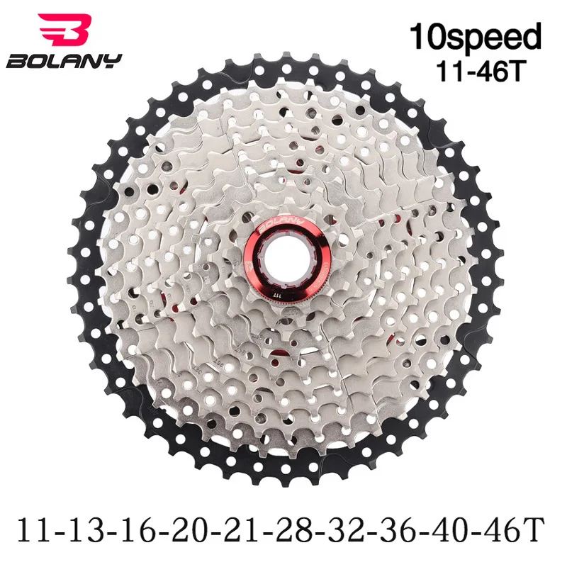 Bolany 10 скоростная кассета MTB 10V 11-50T 11-46T 11-42T 40T 36T набор звездочек со встроенной трещоткой для горного велосипеда широкого соотношения Сверхлегкий велосипедный маховик - Цвет: 11-46T