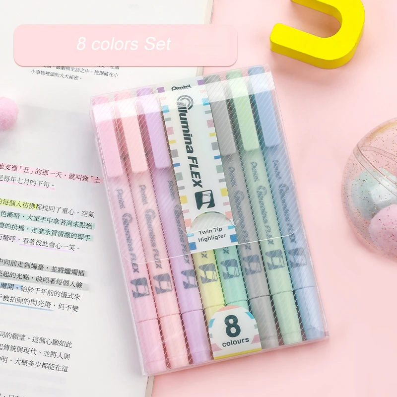 일본 펜텔 SLW11P 세트 마카롱 8 색 더블 펜촉 형광펜 마커 펜 소프트 팁 ..