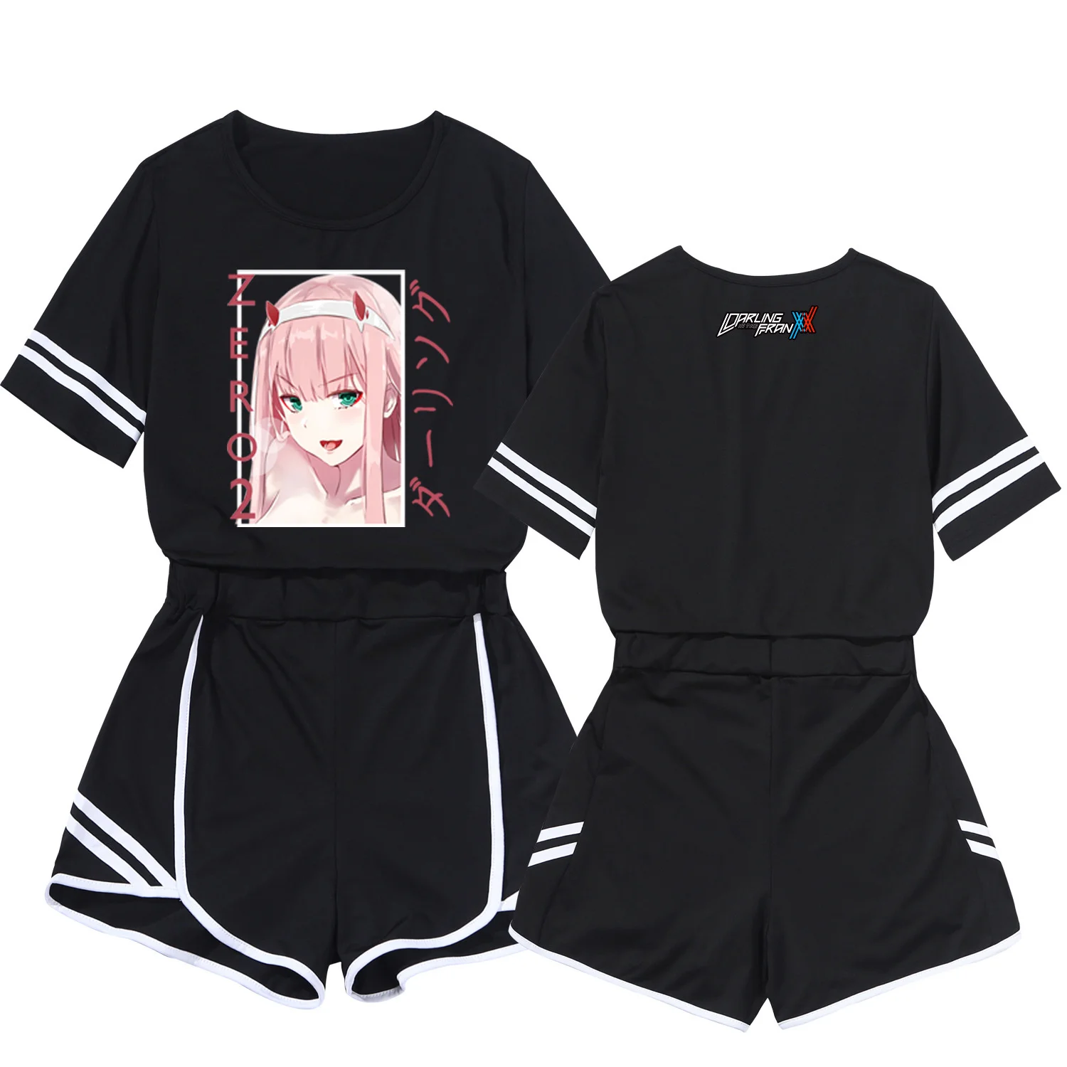 Darling In The Franxx Crop Short Suit Two Piece Anime Cosplay Zero Two Sweet Print Women Girl Streetwear Tracksuit Sportswear darling nikki