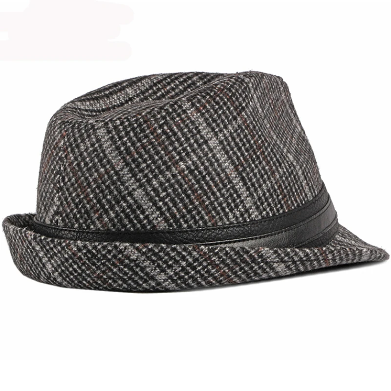 Шляпа HT2774 Fedoras осенне зимняя шапка для мужчин винтажная Клетчатая Шерстяная