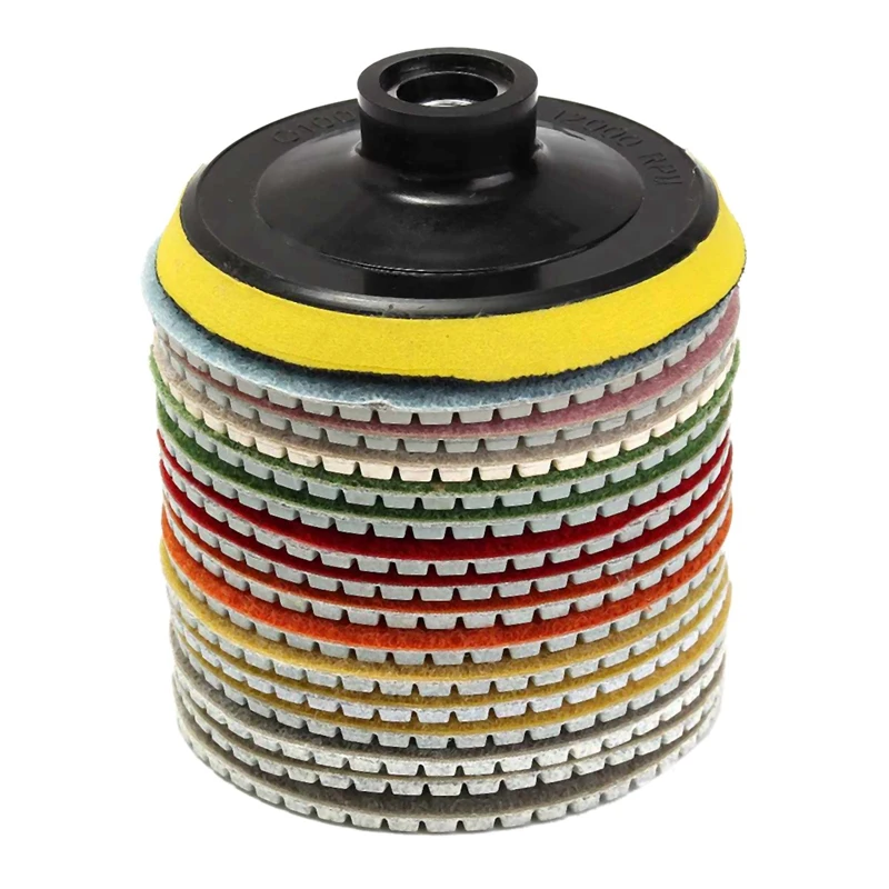 

16Pcs Diamond Polishing Pads Kit 4 Inch 100Mm Wet/Dry for Granite Stone Concrete Marble Polishing Use Grinding Discs Set