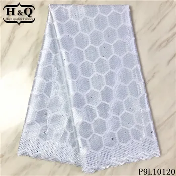 

H&Q white swiss voile cotton lace fabric embroidered with stones and rhinestones 5 yards/pcs african dry laces for wedding dress