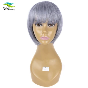 

Gray Bob Straight Human Hair Wigs Hairstyle Ombre Gray Ash Full Wigs With Bangs Short Wig For Black Women