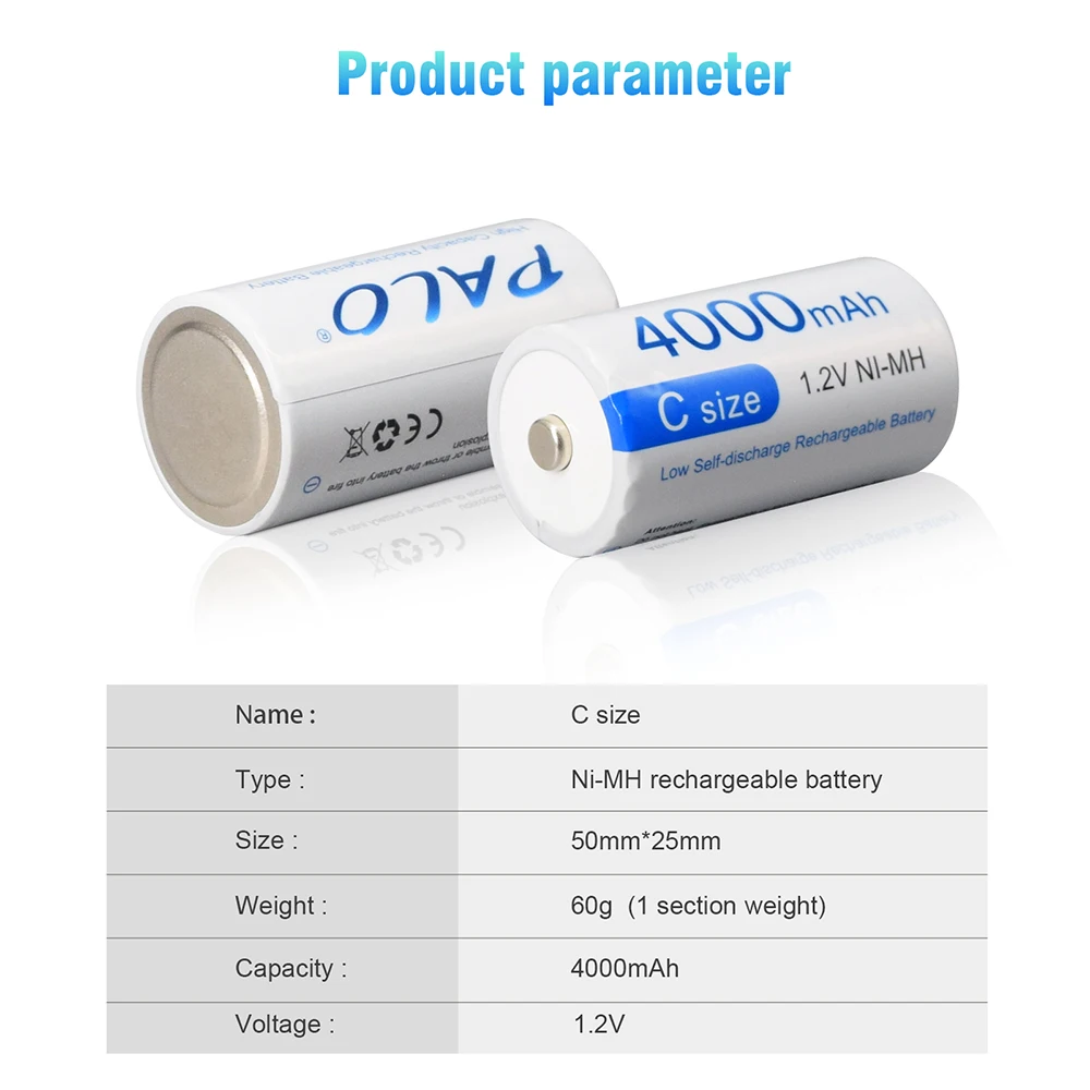 2-8pcs C Size LR14 Rechargeable Battery 4000mAh Type C Battery 1.2V NI-MH Rechargeable C Batteries for Flashlight Gas Cooker