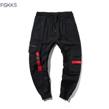 FGKKS мужские повседневные штаны модные трендовые мужские облегающие брюки мужские многокарманные однотонные брюки карго брендовая одежда