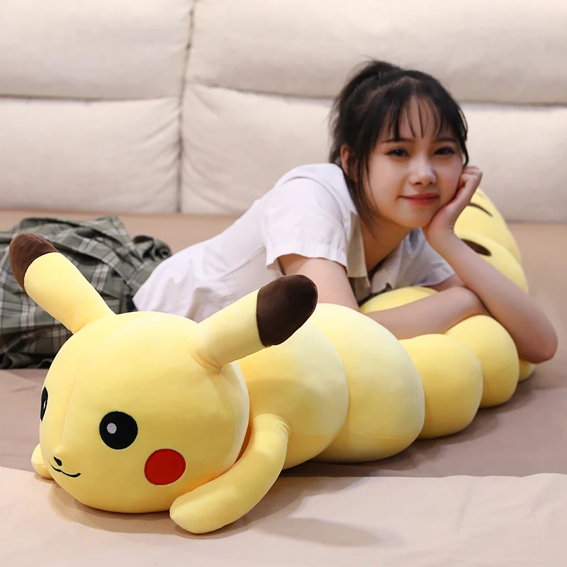 anime pokemons pikachus forma caterpillar travesseiros de dormir bonecas de pelúcia kawaii decoração do quarto sofá almofada requintado presente para menina