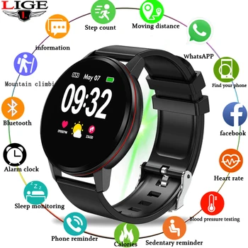 

LIGE 2019 New Black Casual Fashion Smart Watch Mens Fitness Tracker Top Brand Luxury Waterproof Pedometer Clock Smart Wristband