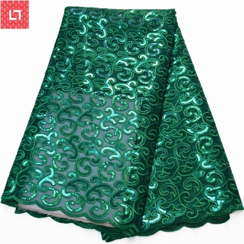 

Legendary high quality African French net lace fabric in teal green with shining sequins embroidery for party dress (5yards/pc)
