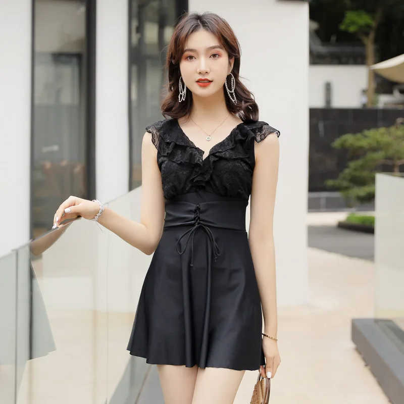 

Skirt Two-piece Swimsuits Women's INS-Style Conservative Belly Covering Slimming Boxer Large Size Two-Piece Set Spa Resort Tour