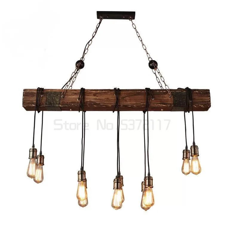 Винтажный деревянный подвесной светильник в стиле индастриал комнатный
