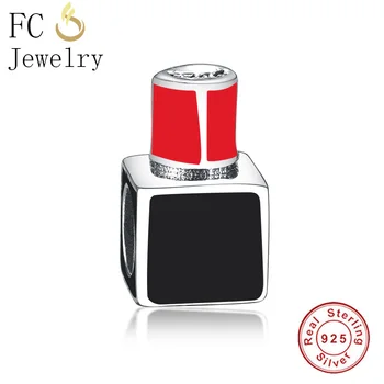 

FC Jewelry Fit Original Brand Charm Bracelet Real 925 Sterling Silver Black Red Enamel Lipstick Beads Pendant Making Berloque