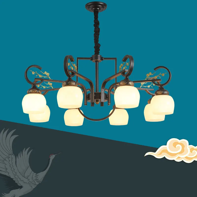 

Zen New Chinese Style Chandelier Electroplated Black Wipe Gold Living Room Chinese Style Pendant Lamp down Hotel Bedroom Library