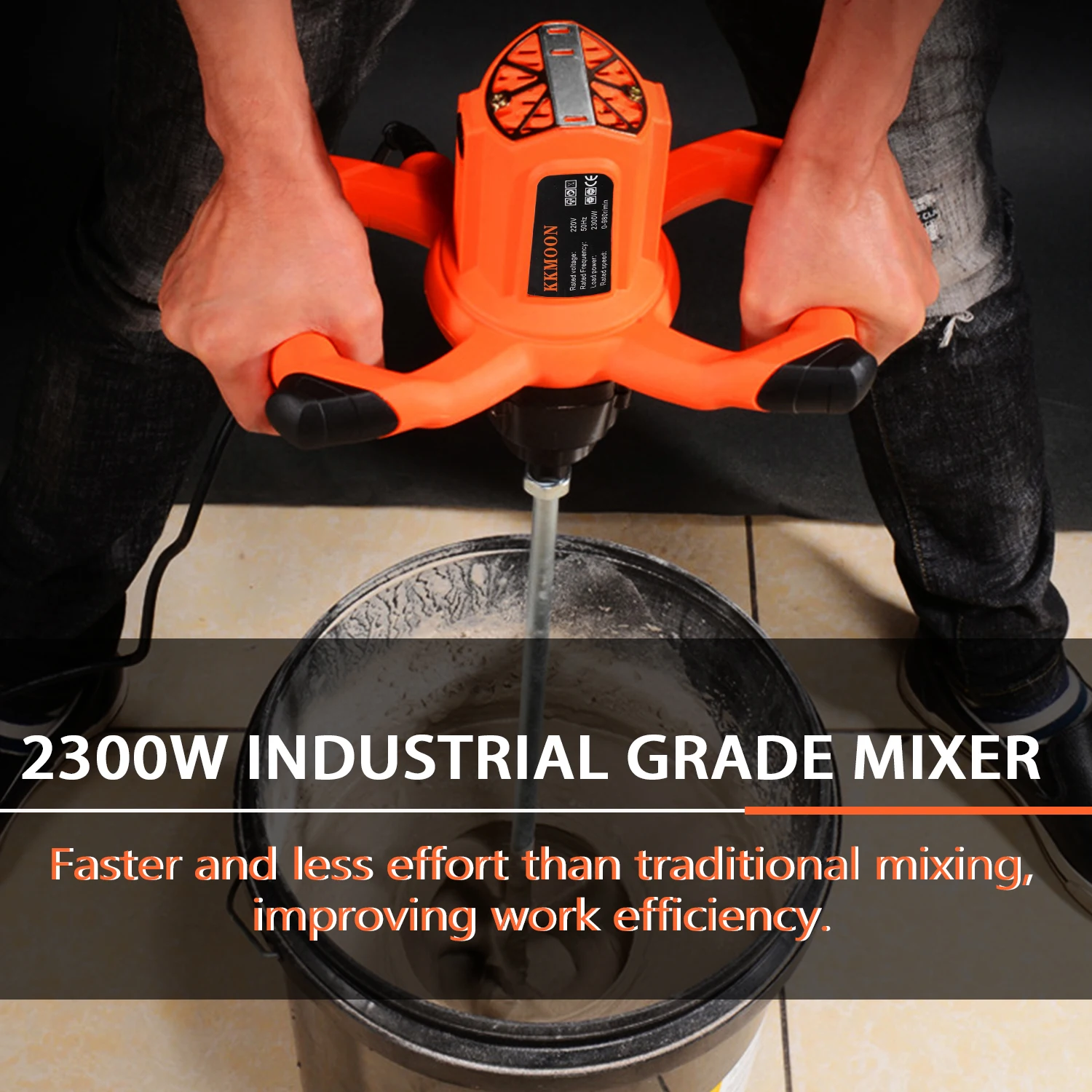 KKMOON Handheld Mixer Paint Cement Plaster Mortar Coating Mixer Putty Powder Mixing Machine 2300W Industrial Adjustable Speed
