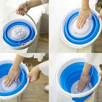 

Mini Portable Ultrasonic Turbine Washing Machine Foldable Bucket Type USB Laundry Clothes Washer Cleaner for Home Travel
