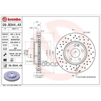 

Disc brake perforated Mercedes a (W176) 12-/B (w246) 11-front D = 295mm Brembo art. 09. b344.4x