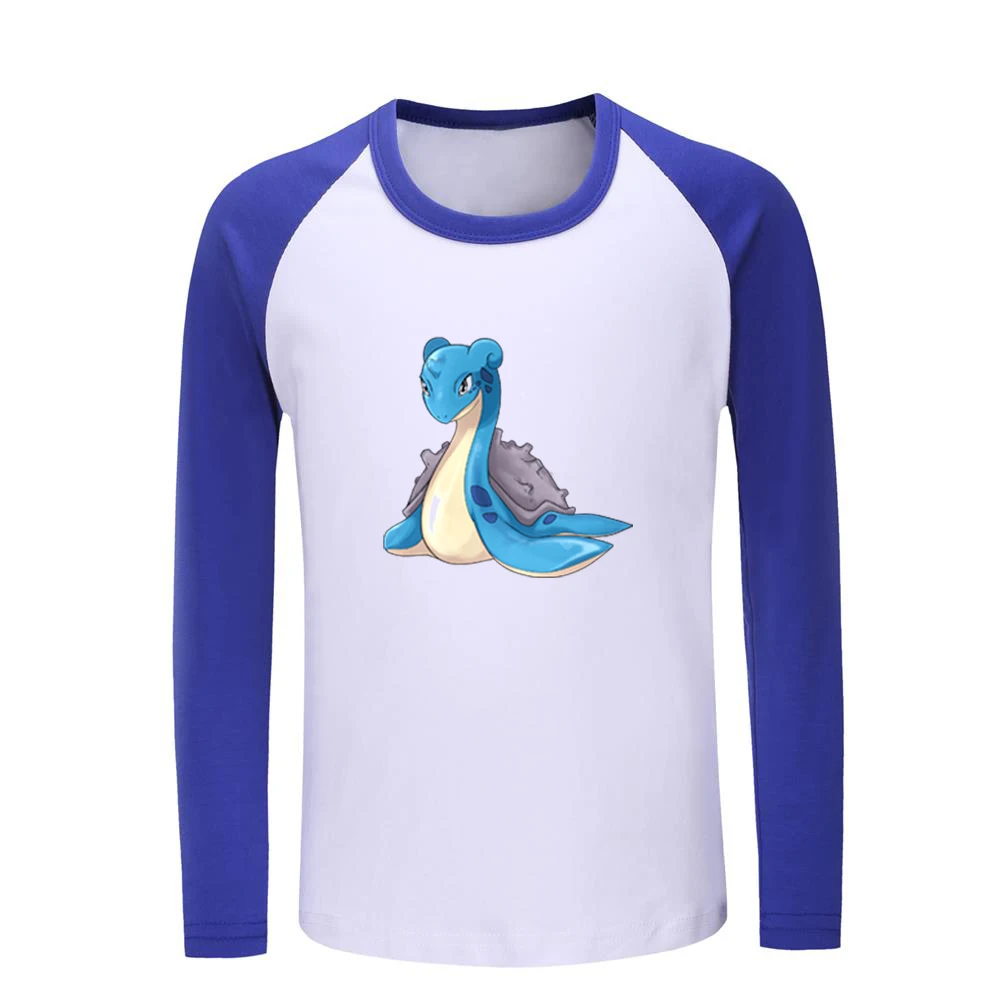 Милые детские футболки с принтом Pokemon Dratini Lapras Poliwag Детские футболки с графическим принтом топы с длинными рукавами для мальчиков и девочек, рождественский подарок