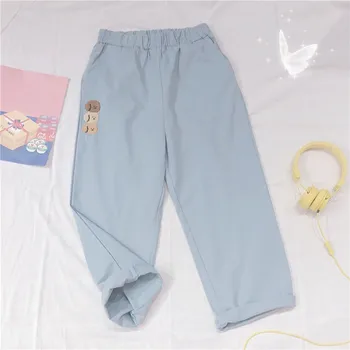 

Women Small fresh Nine pants Straight Pants Loose pants Student 2020 new female wild Cartoon Embroidery High waist Casual Pants