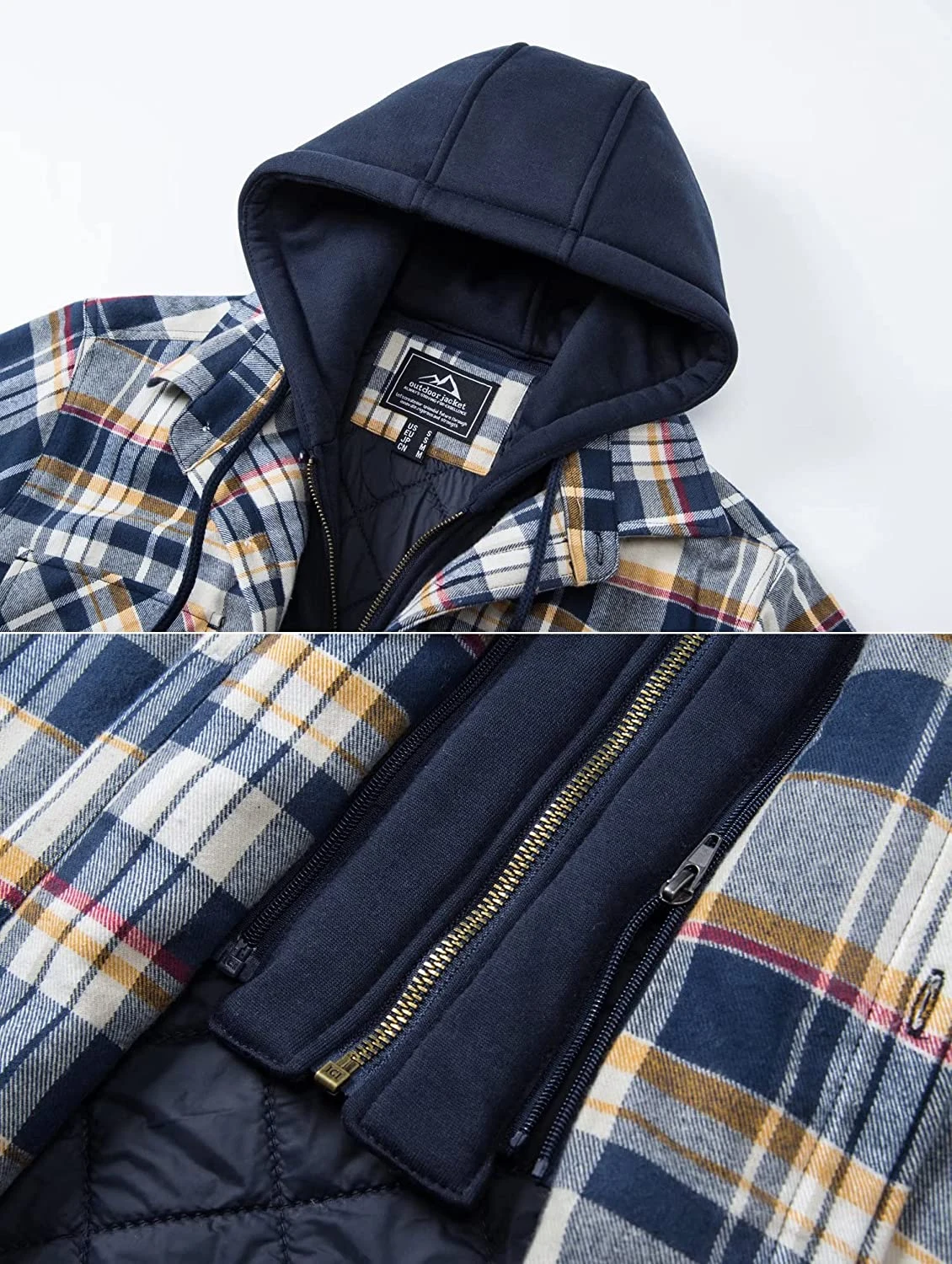 Blue Hooded Plaid Quilt-Lined Flannel Shirt Jacket