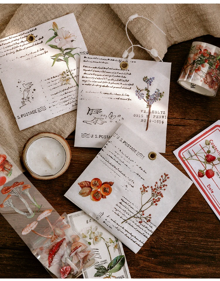 

Vintage Flower Plant Mushrooms Creative PET Washi Tape Diy Diary Scrapbooking Stickers Masking Tape Journal Decoative Stationary