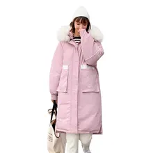 Шикарное меховое пальто с капюшоном, зимнее пуховое пальто для женщин, куртка оверсайз с хлопковой подкладкой, ватные парки, ветрозащитные рукава