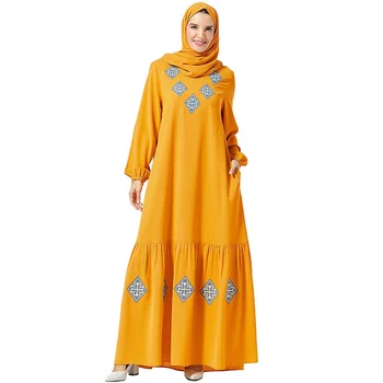 

Ramadan Mosque Prayer Women's Embroidered Long Sleeve Dress Middle Eastern Muslim Saudi Arabia Ethnic Style UAE Long Dress