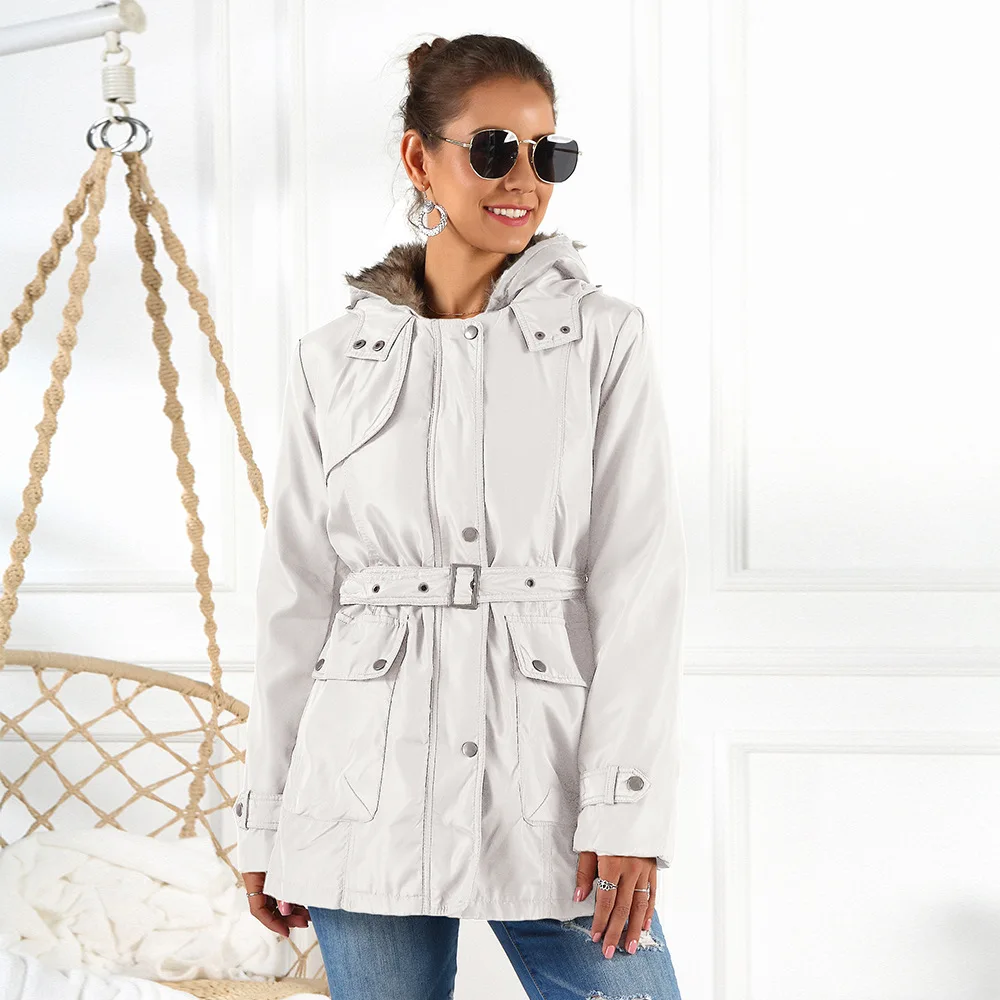 Autumn and winter cotton jacket European and American women's cotton jacket ladies mid-length thick coat