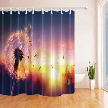 

3D Digital Printing Dandelion at Sunset Shower Curtain Resistant Polyester Fabric Bathroom Decorations Bath Curtains Hooks