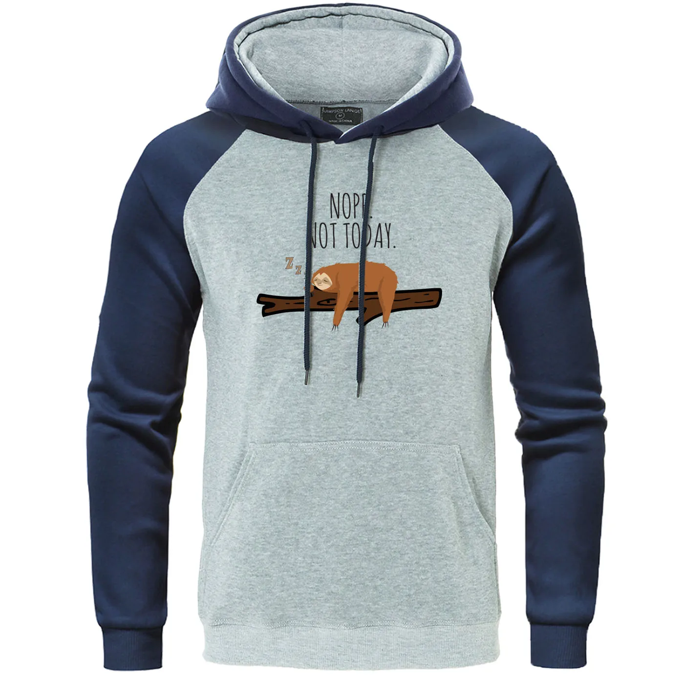 

nope not today sloth Raglan Hoodie Sweatshirt Cartoon Folivora Pullover Mens Autumn Fleece Warm Men Hoodies Casual Streetwear