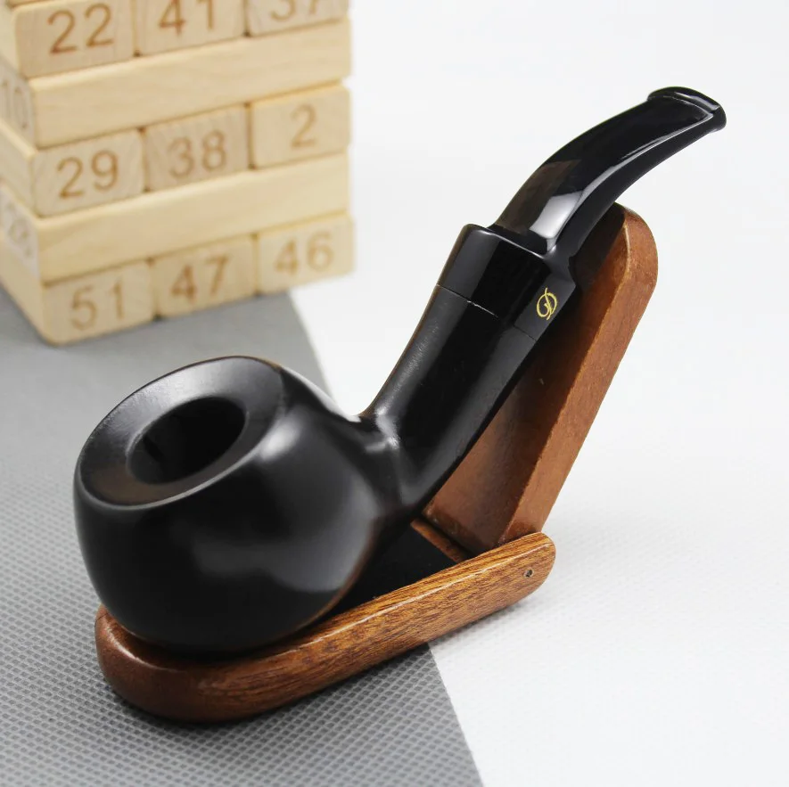 Smoking Pipe 10pc Unique Bent Handmade Nature Ebony Wood Smoking Pipe With 9mm Filters Pouch Holder