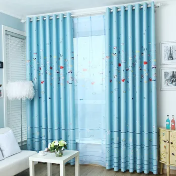 

Blue Ocean Sea Fish Printed Curtains for Children Kids Boys Bedroom Study Tulle Sheer Curtain Cartoon Window Drapes JS09B