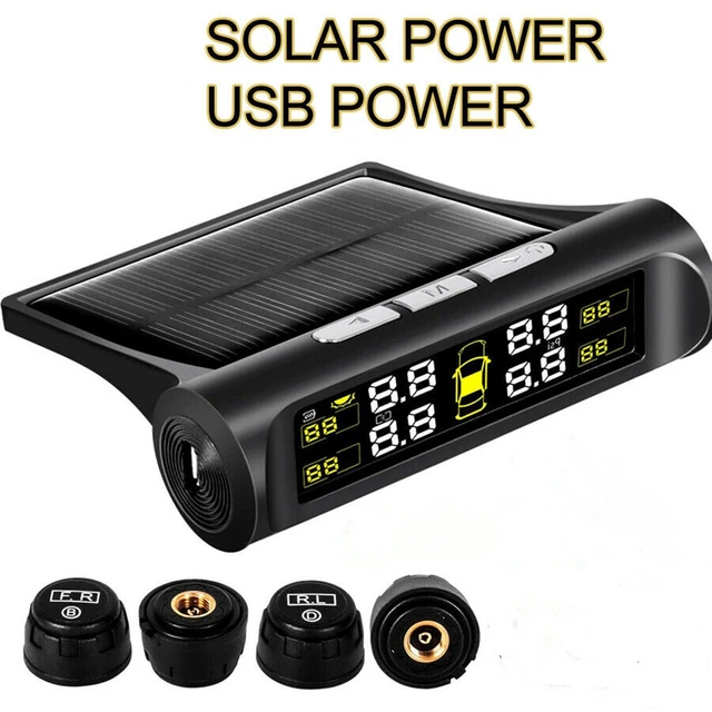 Système de surveillance TPMS de la pression des pneus de voiture, à énergie  solaire, affichage numérique TMPS LCD, USB, alarme de sécurité automatique,  capteur de pression des pneus - AliExpress