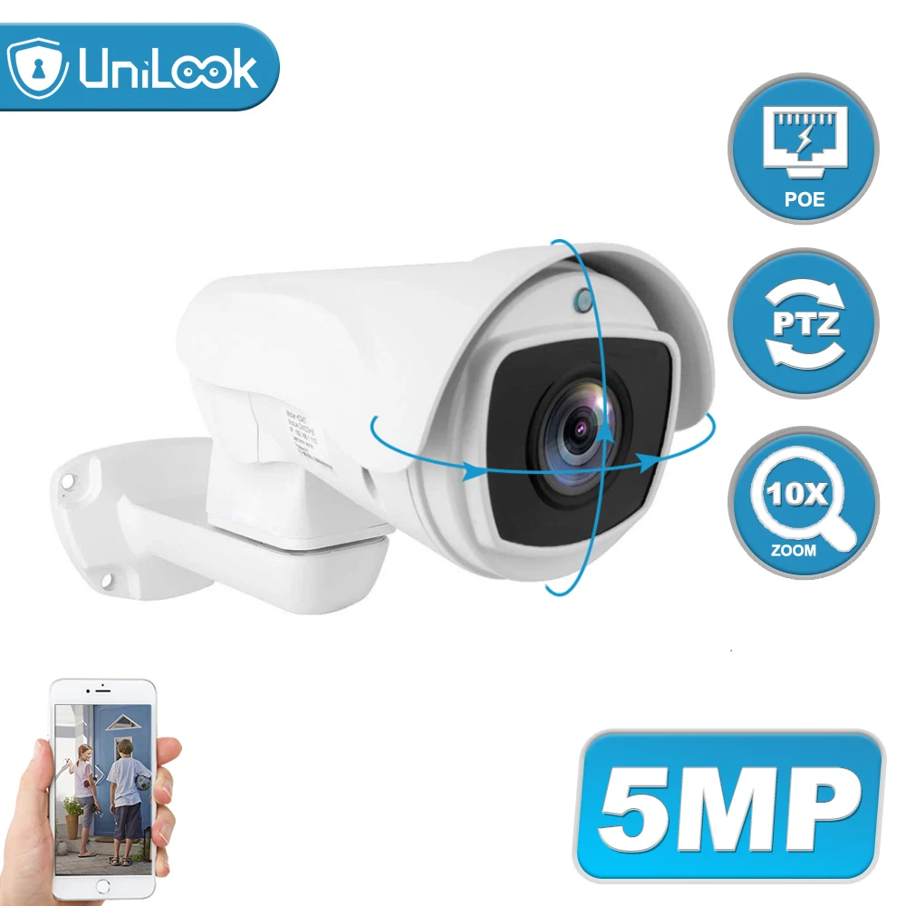 

UniLook 5MP Bullet POE PTZ IP Camera 10x Optical Zoom Camera CCTV Security Camera Outdoor Weatherproof IR 80m ONVIF H.265