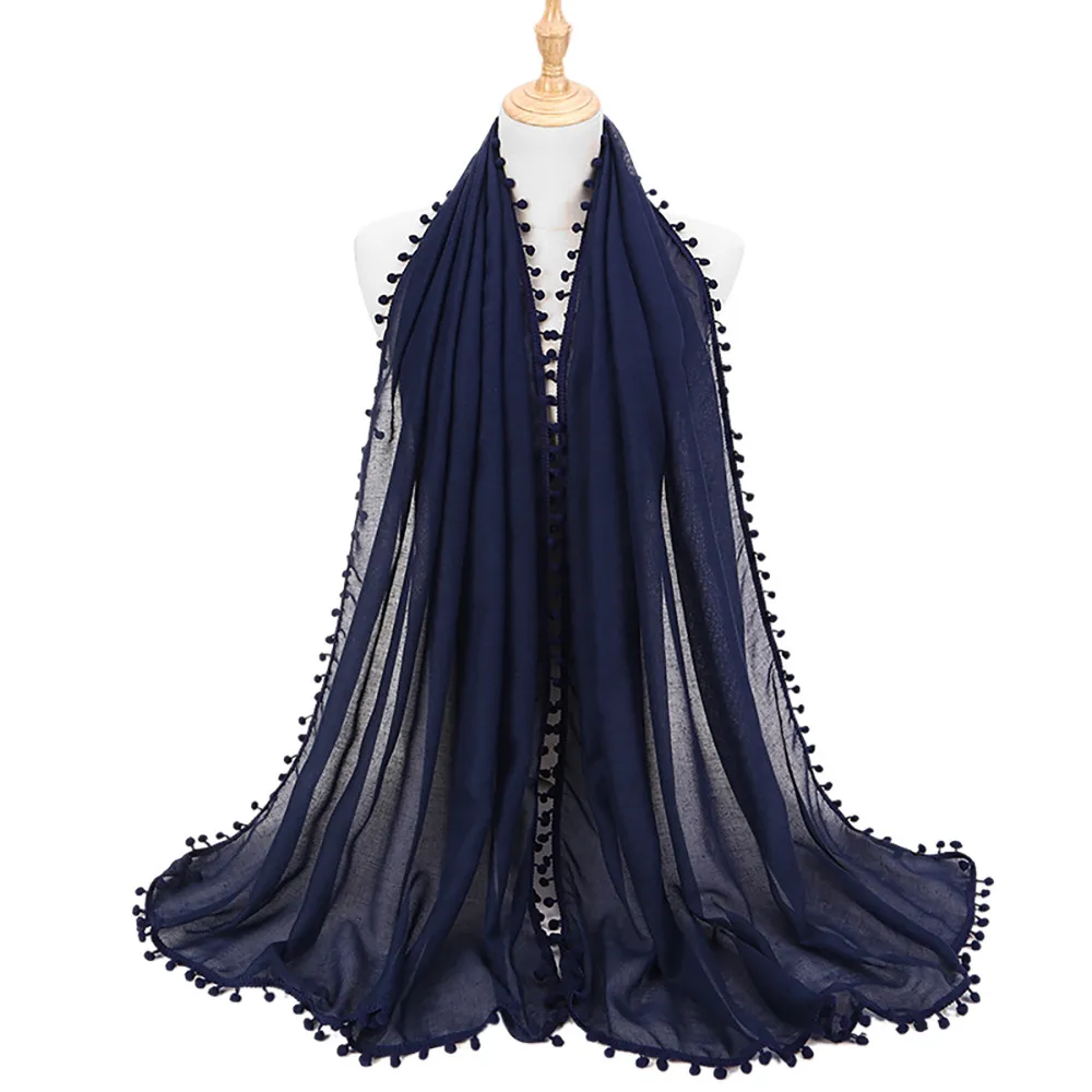 Тёмно-синий new autumn Winter Fashion Women Ladies Cotton Scarf Muslim Soft Wrap Long Shawl Islam Bali yarn scarves scarf shawl#1002 - Цвет: Тёмно-синий