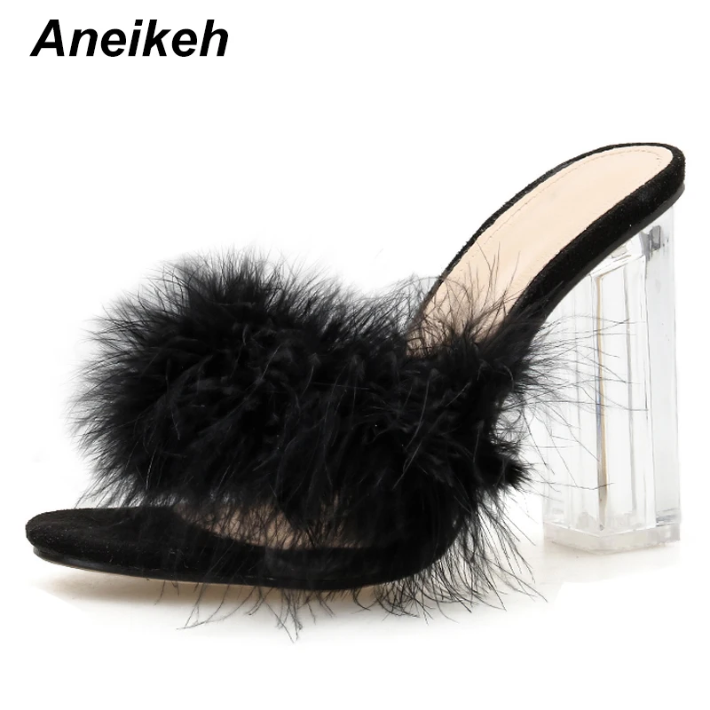 Black Aneikeh, 41, 42, Модные босоножки женские пикантные прозрачные летние босоножки на высоком каблуке с открытым носком туфли-лодочки с ремешком на пятке обувь для вечеринок - Цвет: Black