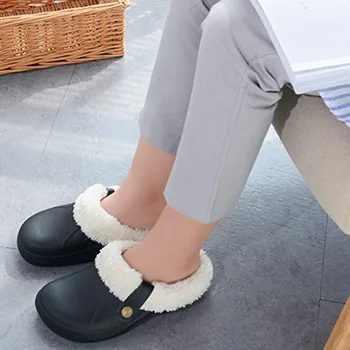 

Cotton slippers black Unisex Warm Lined Slippers Home Waterproof Indoor And Outdoor Garden Shoes Short Plush winter slippers